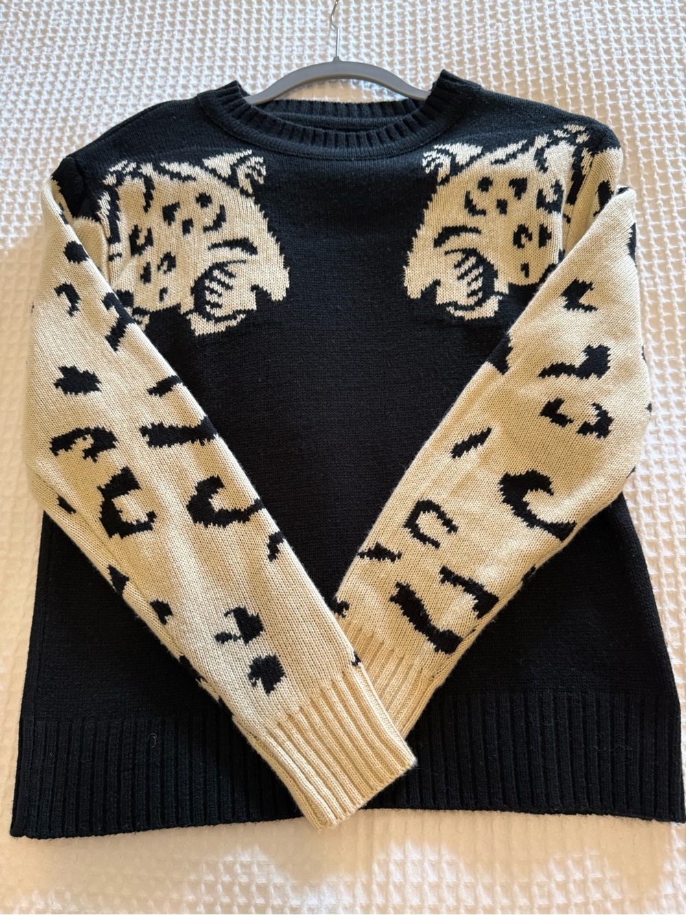 Black & Cream Leopard Intarsia Knit Sweater